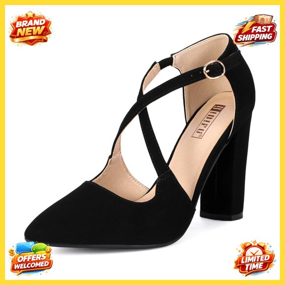 Chunky High Heel Pumps Strappy Dress Shoes Prom Wedding Office Formal